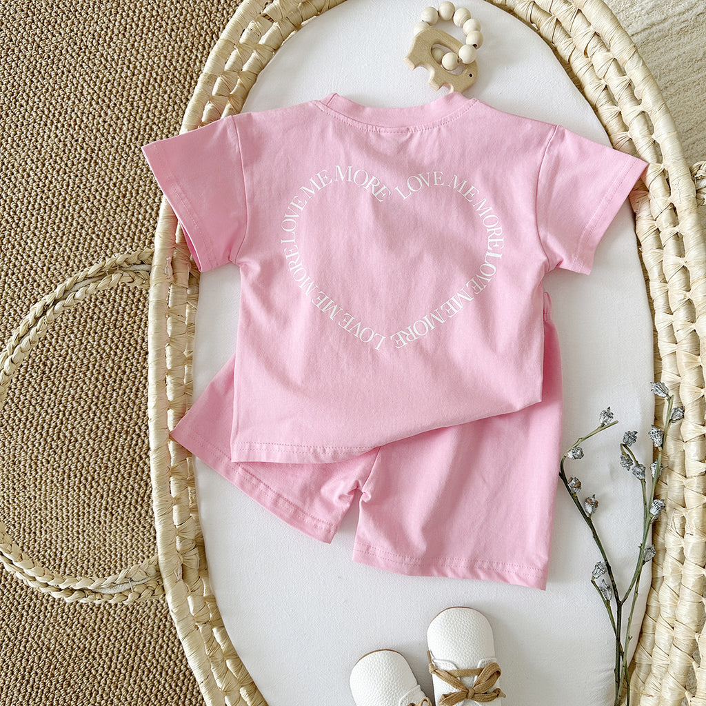 Heart Print Short Sleeve Baby Girl Clothing Two-piece Set