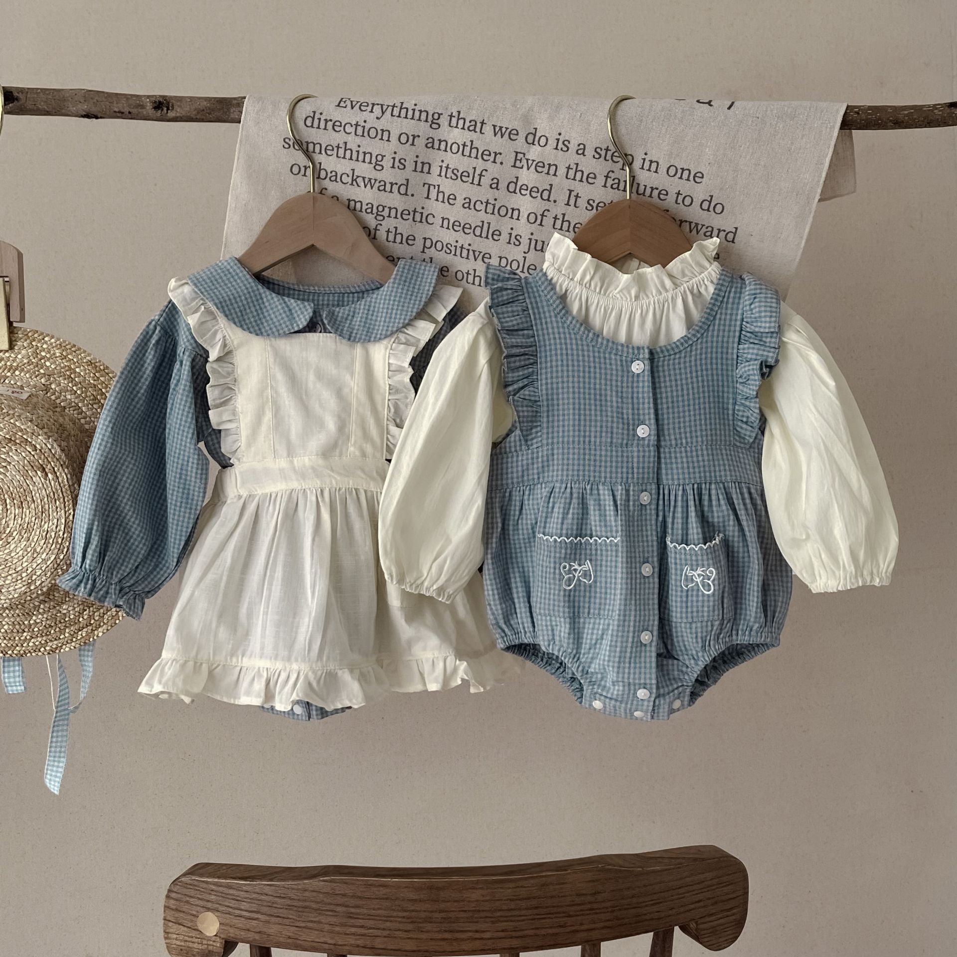 Baby Long Sleeve Small Romper with Sling Overskirt
