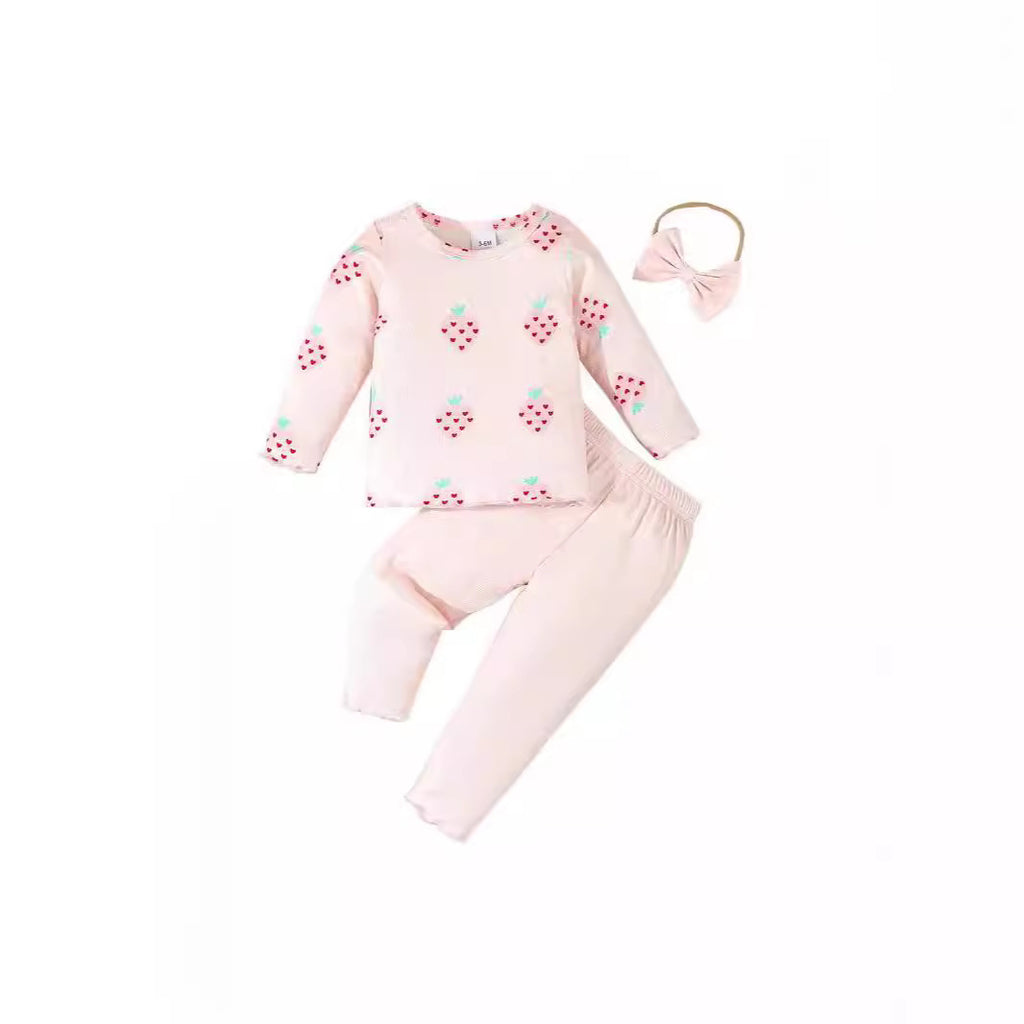 Infant Strawberry Print 3-piece Set